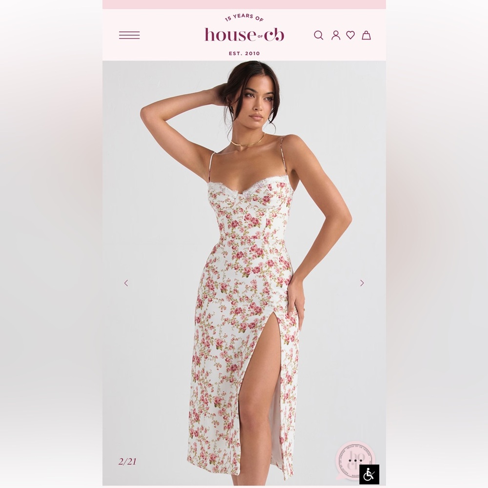 💐 NWT House of CB CHARLOTTE Rose Print Corset Midi Sundress